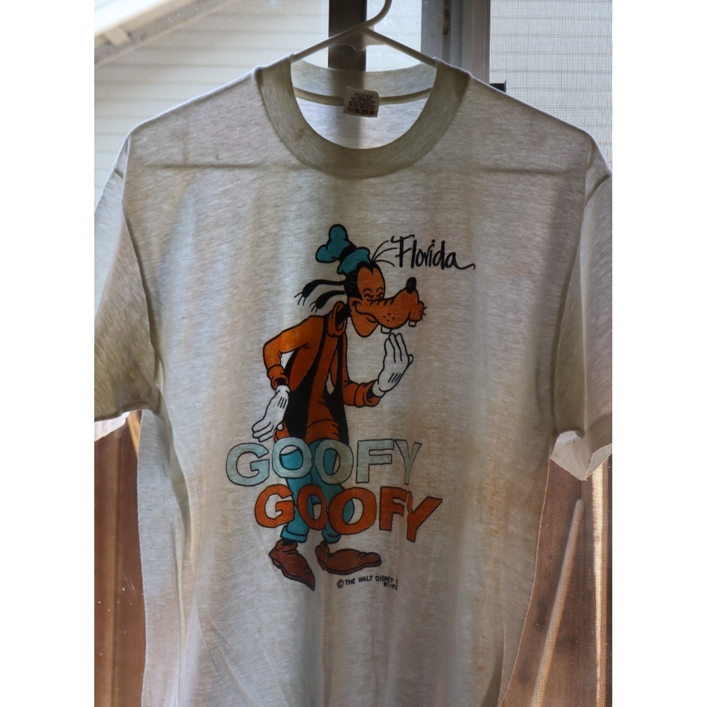 Vintage Disney Velva Sheen Goofey T-Shirt Florida Size L USA Made Paper Thin